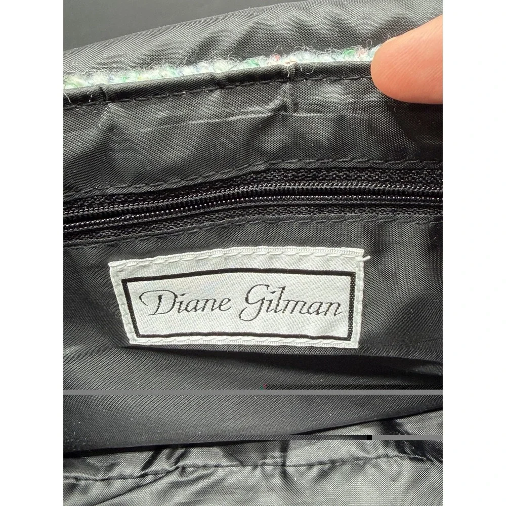 Vintage Diane Gilman Tweed Quilted Shoulder Bag Gold Chain Turn Lock Purse